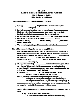 Đề thi tuyển sinh trường Cao đẳng Sư phạm Hà Nội môn Tiếng Anh năm 2005 (Có đáp án)